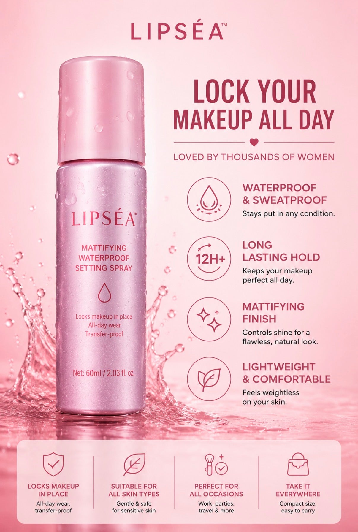 Lipséa™ Setting Spray Matifiant | Fixe Ton Maquillage Toute la Journée ✨